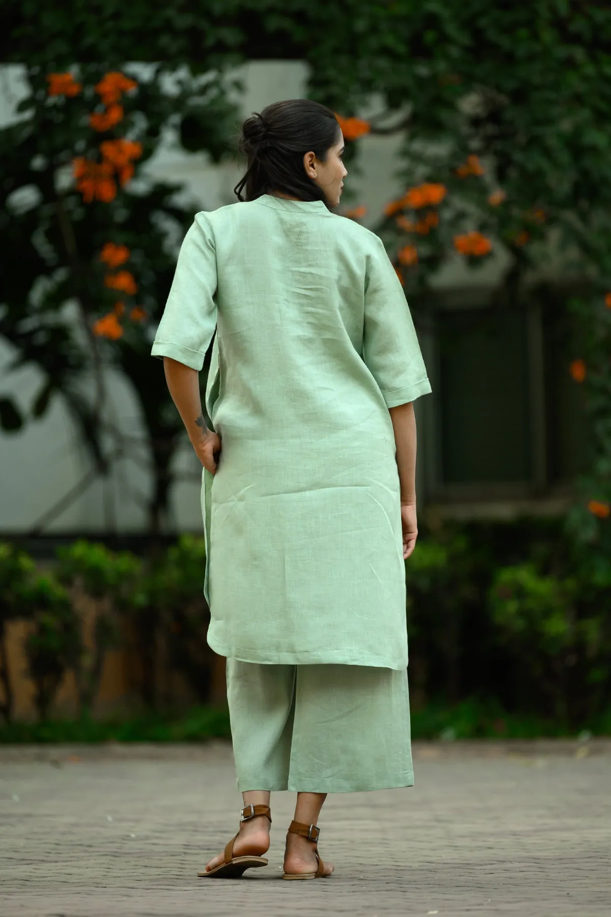 Lea Linen Kurta - Sage Green
