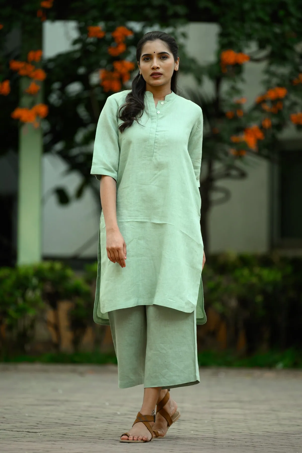 Lea Linen Kurta - Sage Green