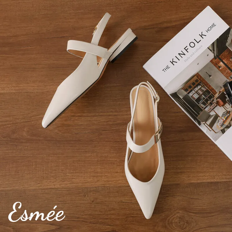Leather Slingback with Metal Buckle Design
