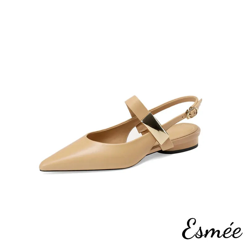 Leather Slingback with Metal Buckle Design
