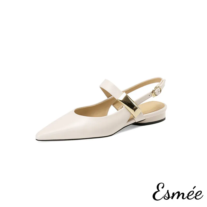 Leather Slingback with Metal Buckle Design