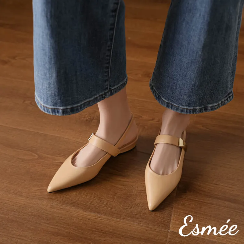 Leather Slingback with Metal Buckle Design