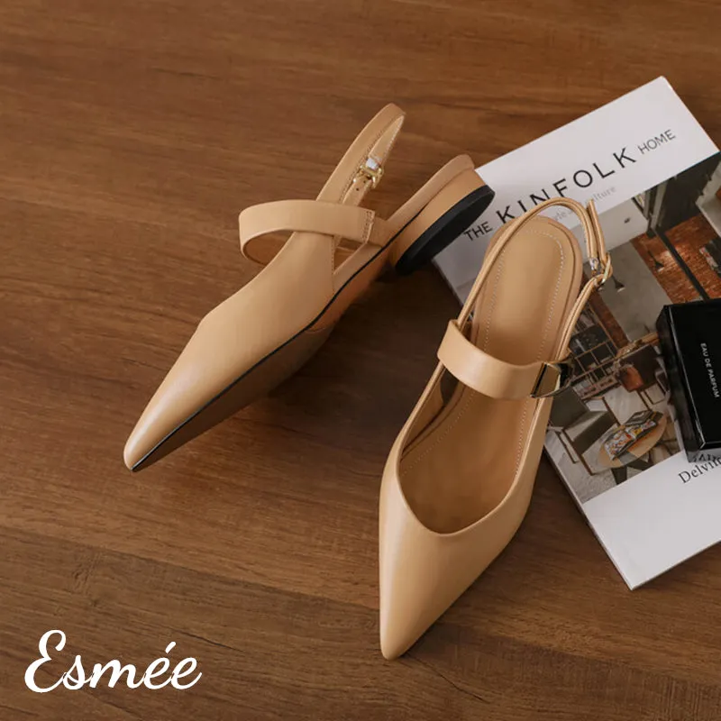 Leather Slingback with Metal Buckle Design