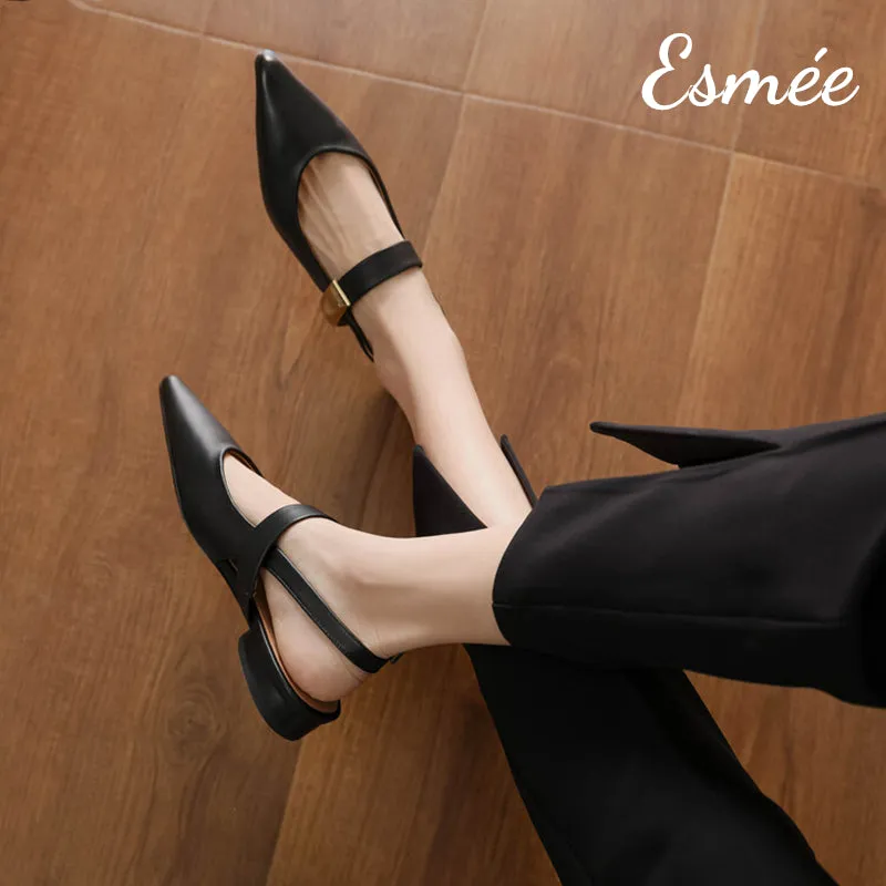 Leather Slingback with Metal Buckle Design