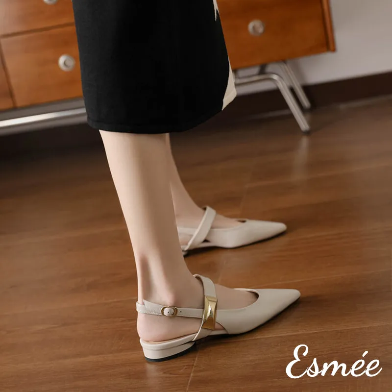 Leather Slingback with Metal Buckle Design