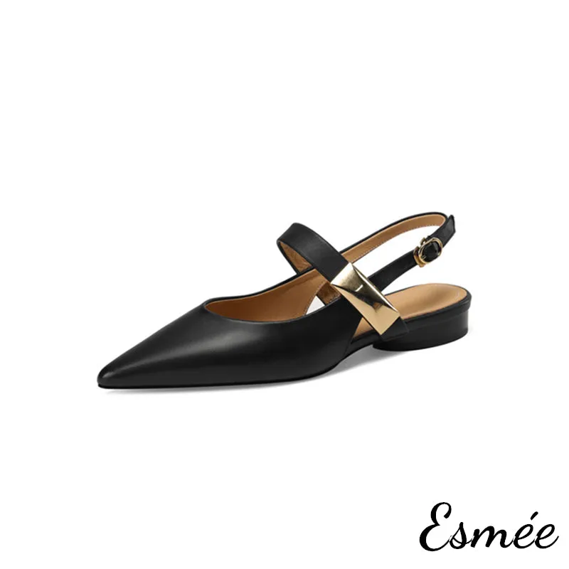 Leather Slingback with Metal Buckle Design
