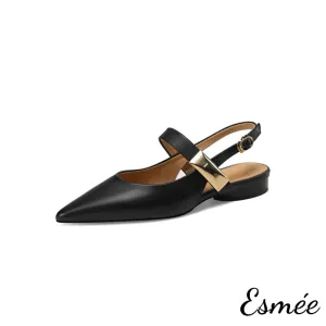 Leather Slingback with Metal Buckle Design