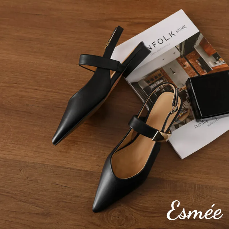 Leather Slingback with Metal Buckle Design