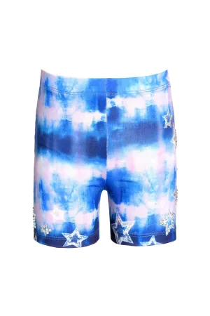 Little Girls Tie Dye Rhinestone Star Biker Shorts