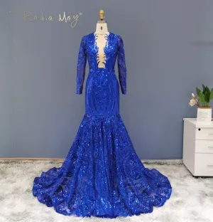 Luxury Sequin Long Sleeves Blue Prom Dress RM147