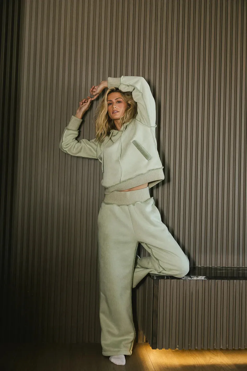 Mattie Faux Shearling Pants in Sage - FINAL SALE