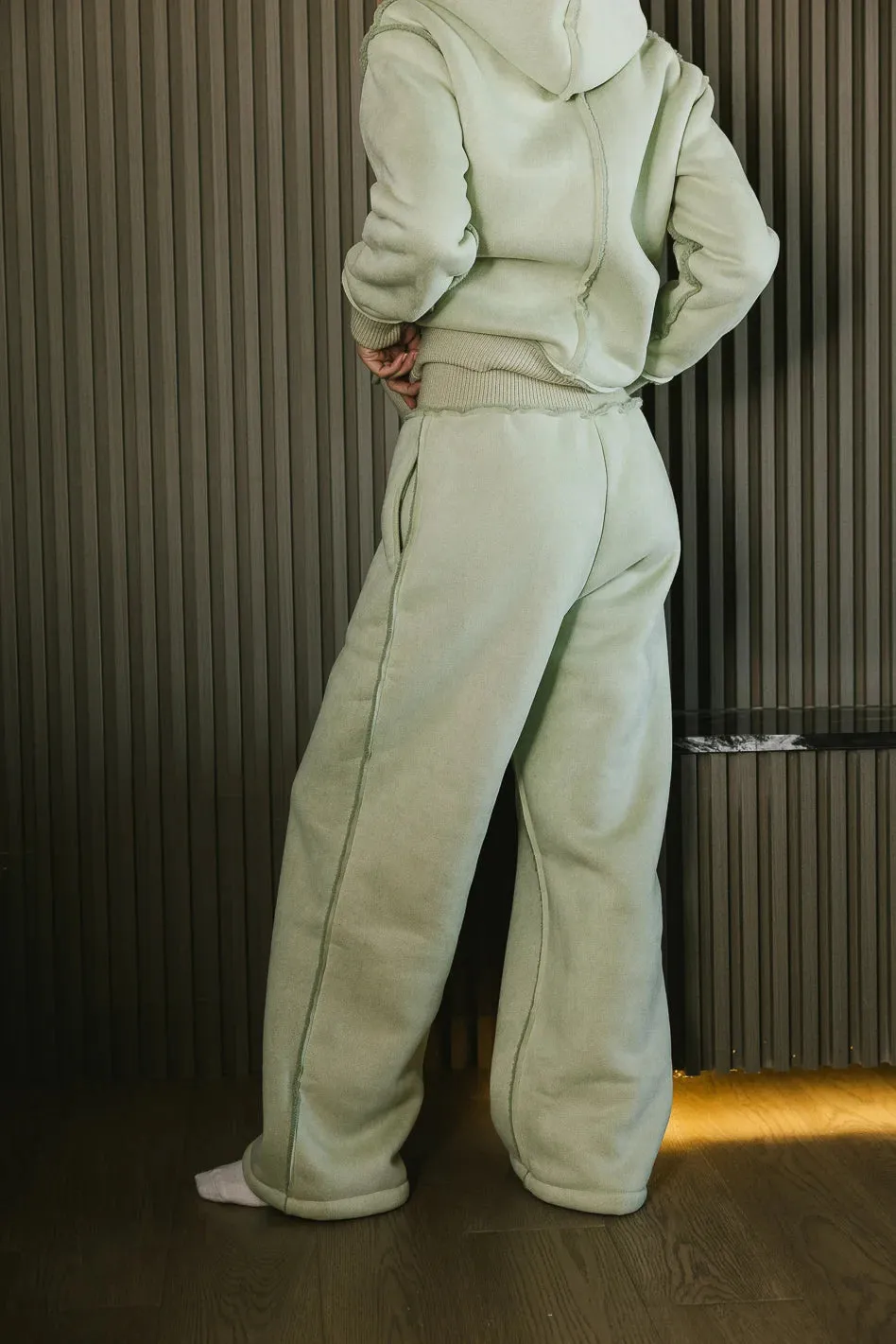 Mattie Faux Shearling Pants in Sage - FINAL SALE