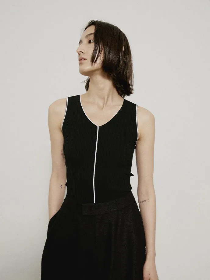 Monotone Sleeveless Chic V-neck Tight Tops