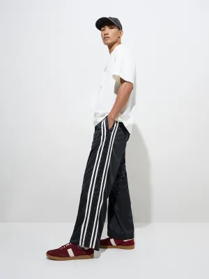 Nuon Black Striped Relaxed-Fit Mid-Rise Track Pants