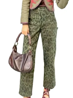 Olive green animal print pants