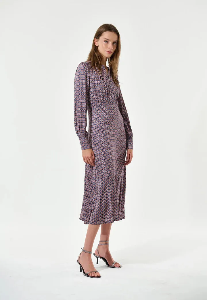Rudy Ev Ducal Navy Print Midi Dress