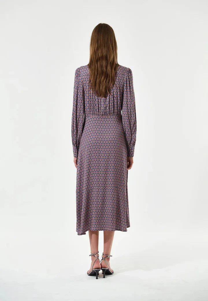 Rudy Ev Ducal Navy Print Midi Dress