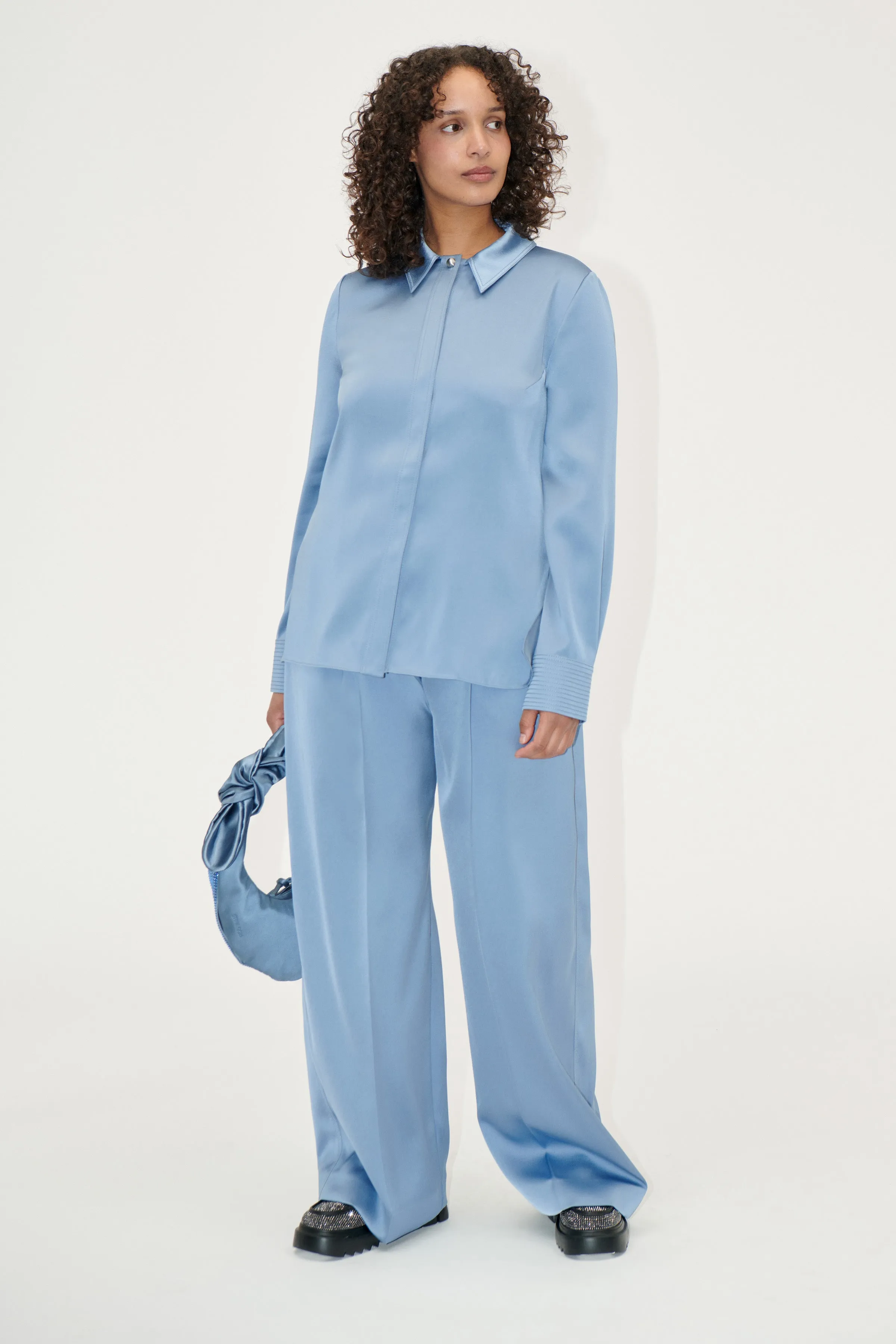 STINE GOYA BLUE SATIN WIDE LEG TROUSERS SG-P0392261 125