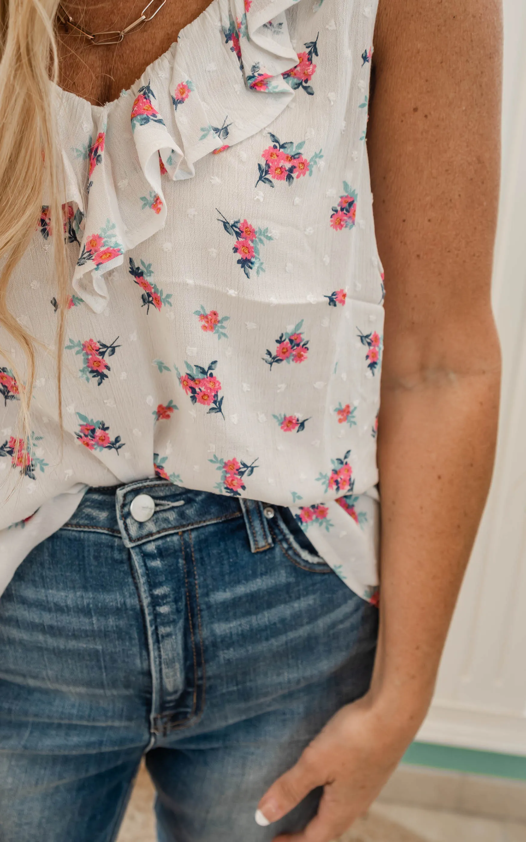Swiss Dot Floral Tank Top