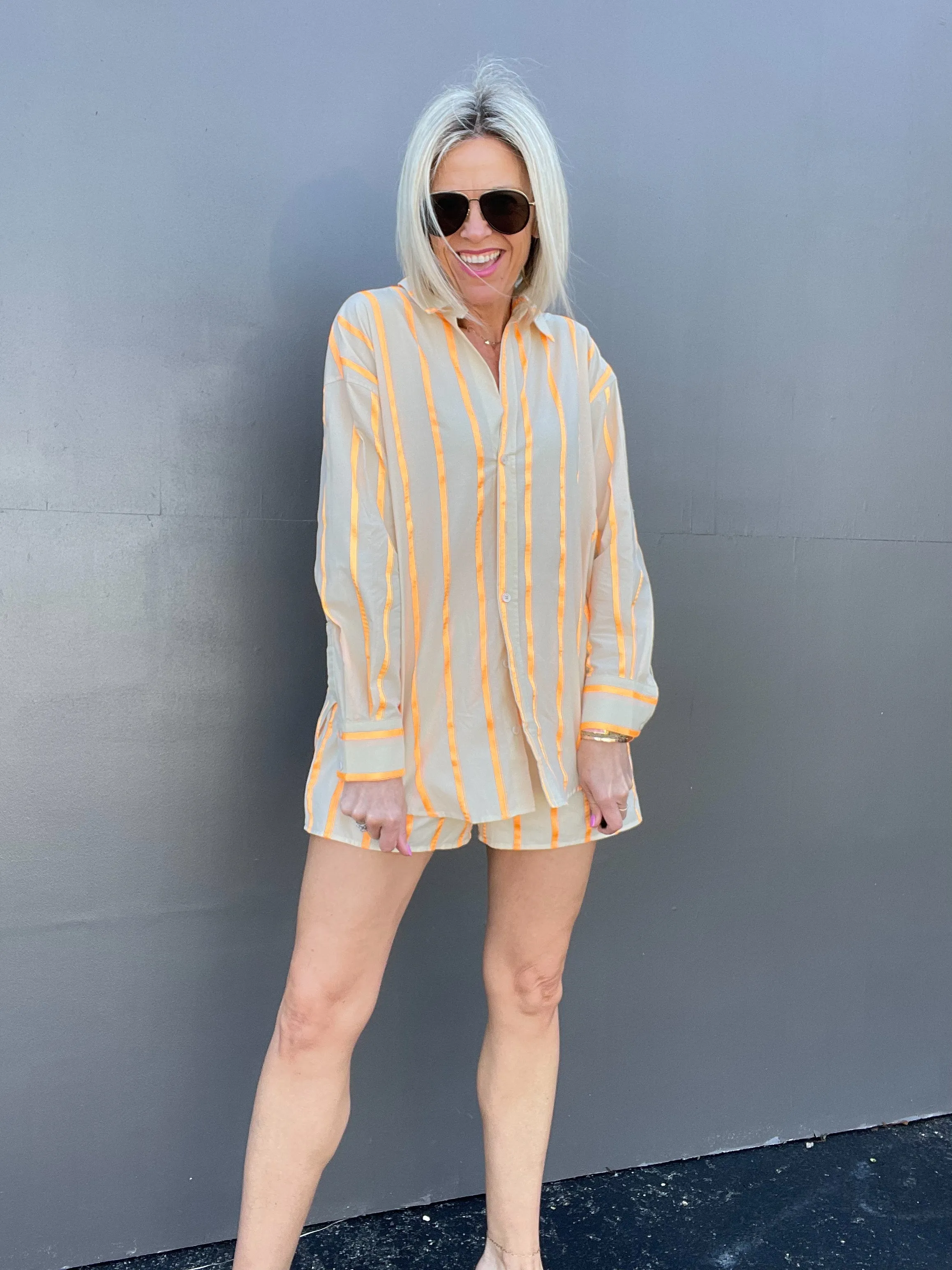 Taupe Stripe Shorts