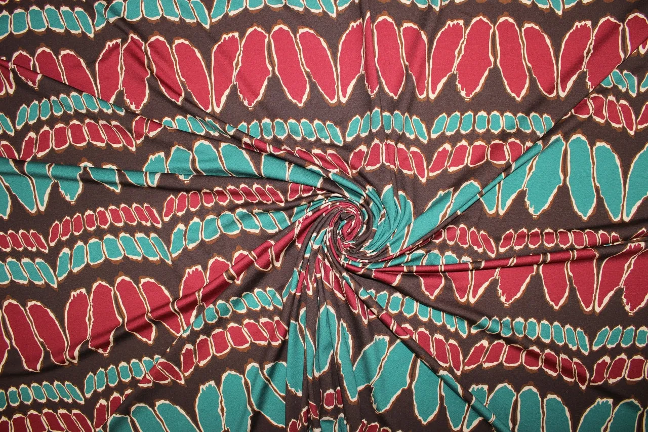 Tooth and Claw French Rayon Jersey - Browns/Cream/Red/Teal