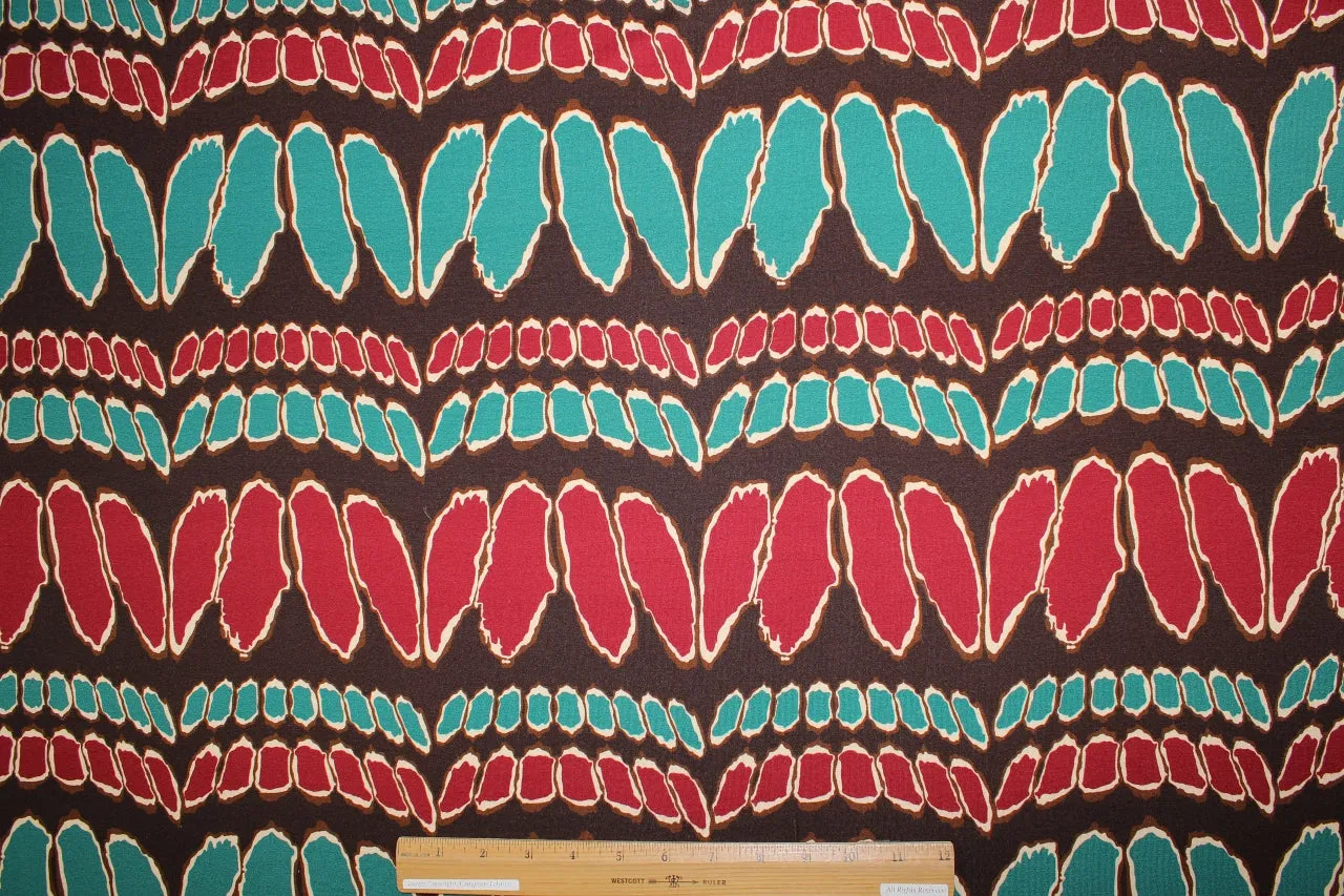 Tooth and Claw French Rayon Jersey - Browns/Cream/Red/Teal