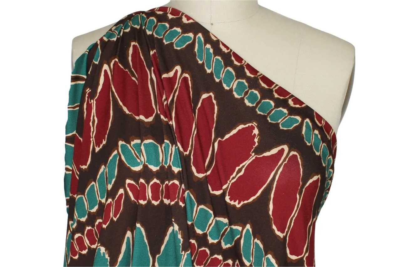 Tooth and Claw French Rayon Jersey - Browns/Cream/Red/Teal