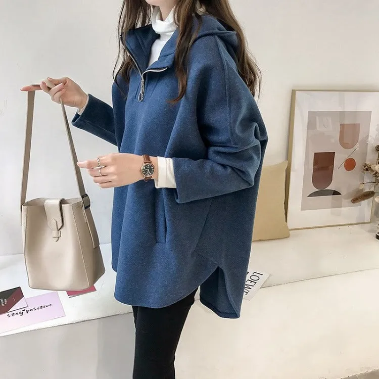Women Loose BF Hooded Sweatshirt Long Sleeved Tops Hong Kong CHIC Thick Outerwear