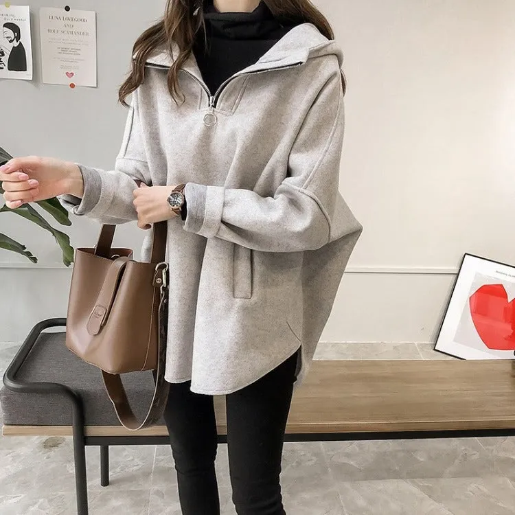 Women Loose BF Hooded Sweatshirt Long Sleeved Tops Hong Kong CHIC Thick Outerwear