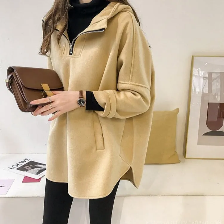Women Loose BF Hooded Sweatshirt Long Sleeved Tops Hong Kong CHIC Thick Outerwear