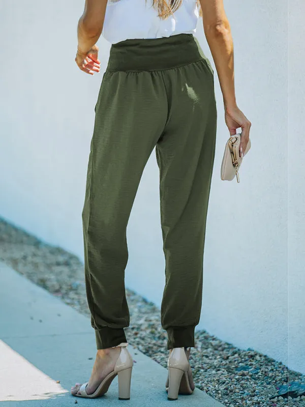 Women's Solid Color Pocket Relaxed Cargo Pants