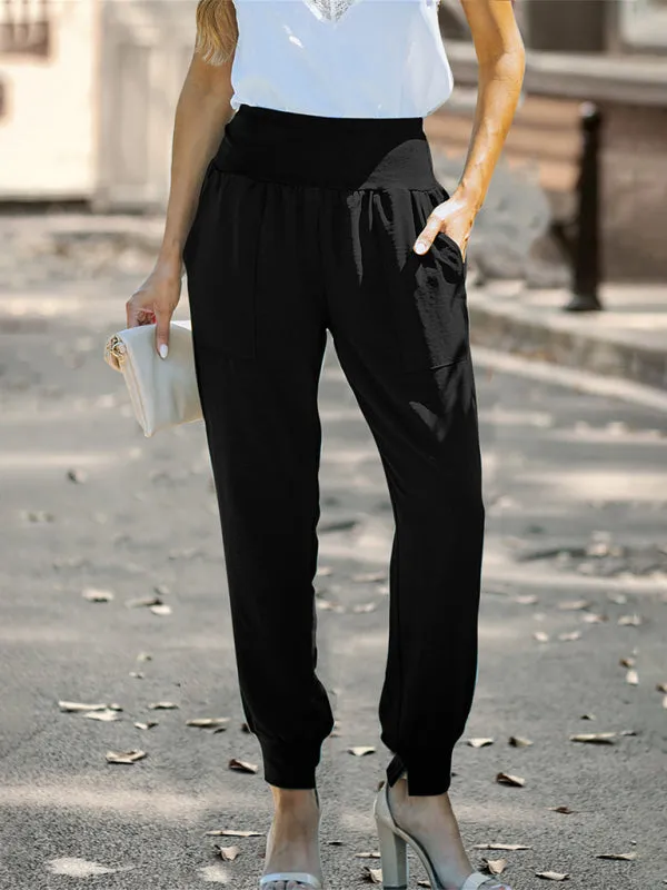 Women's Solid Color Pocket Relaxed Cargo Pants