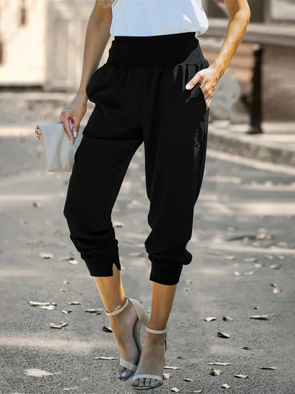 Women's Solid Color Pocket Relaxed Cargo Pants