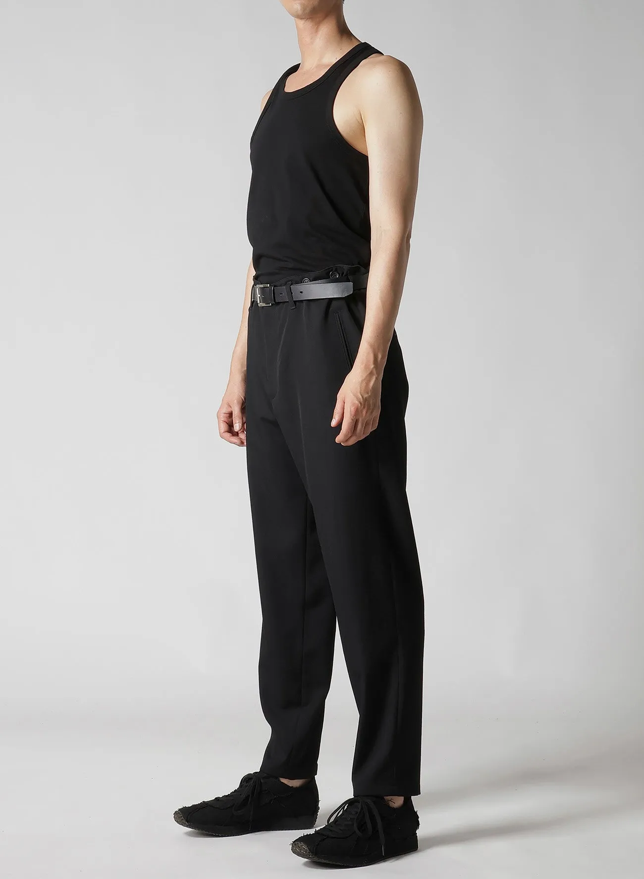 WOOL GABARDINE SUSPENDER SLIM PANTS