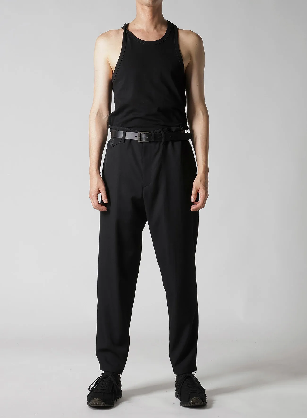 WOOL GABARDINE SUSPENDER SLIM PANTS