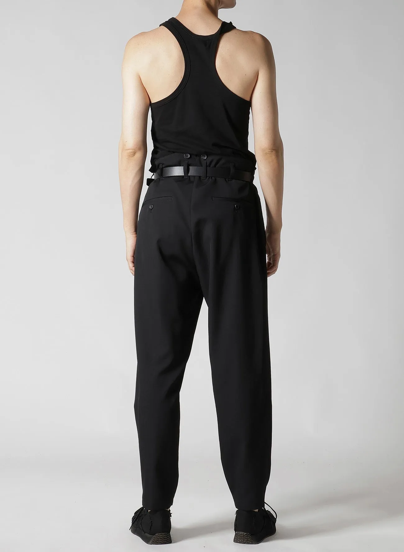 WOOL GABARDINE SUSPENDER SLIM PANTS